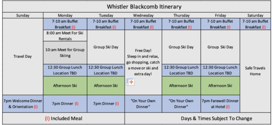 Whislerblackcomb iterenary